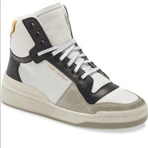 - Saint Laurent Colorblock High Top Perforated Tennis Shoes White/Black Me…